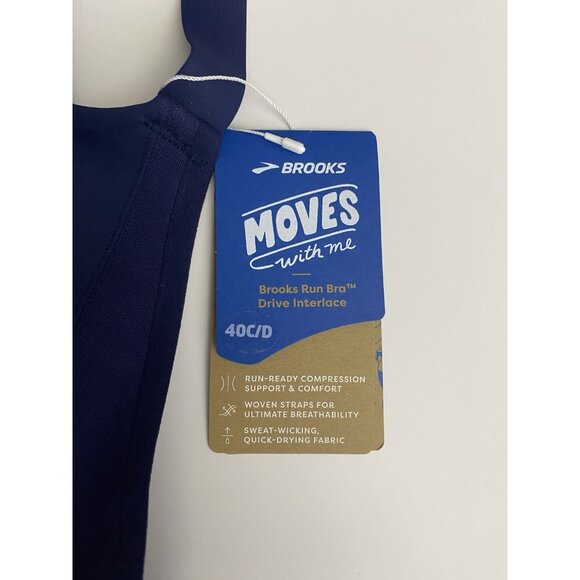 Brooks 40C/D Run Drive Interlace Navy Sports Bra Compression Quick Dry Woven - Picture 4 of 9